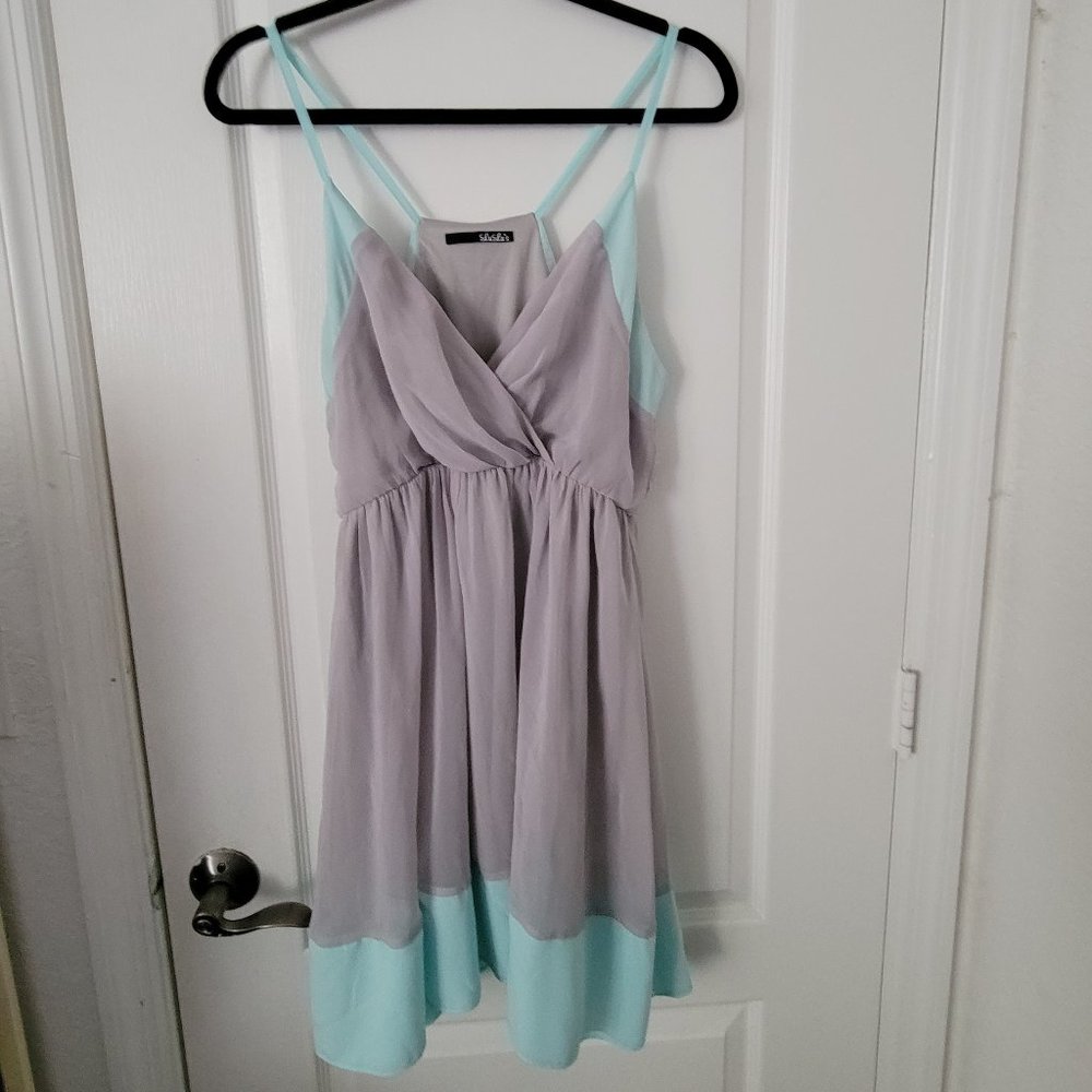 Lulus Grey and Light Blue Georgette Colorblock Dress Large 21501